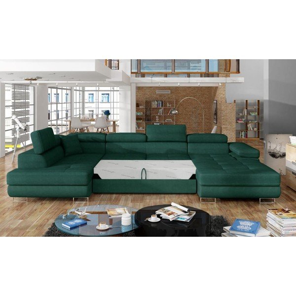 Zelená zamatová rozkladacia/s úložným priestorom rohová pohovka (ľavý roh/do tvaru "U") Rodrigo – ELTAP-image-2