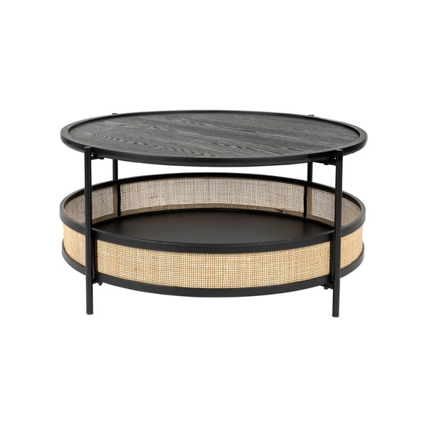 Okrúhly konferenčný stolík v čierno-prírodnej farbe ø 80 cm Makoto – White Label-image-2