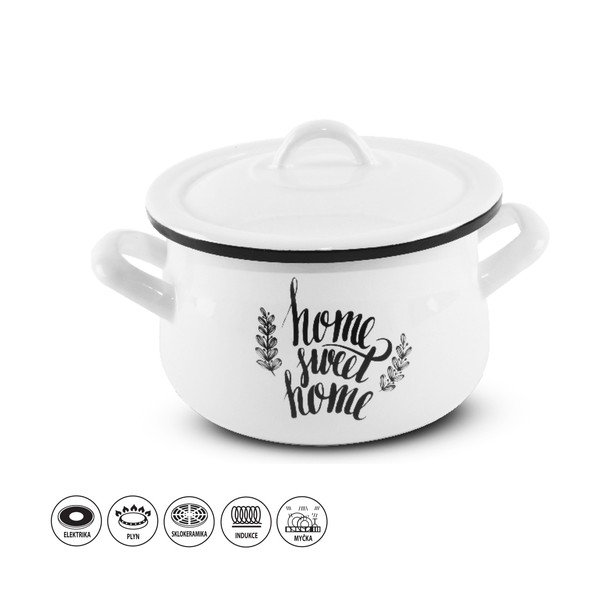 Biely smaltovaný hrnček s pokrievkou Orion Home Sweet, 3,5 l