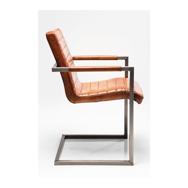 Hnedá kožená stolička s opierkami Kare Design Cantilever-image-1
