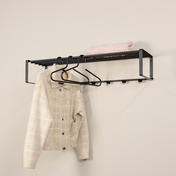 Čierny kovový nástenný vešiak s poličkou 100 cm Rex – Spinder Design-image-1