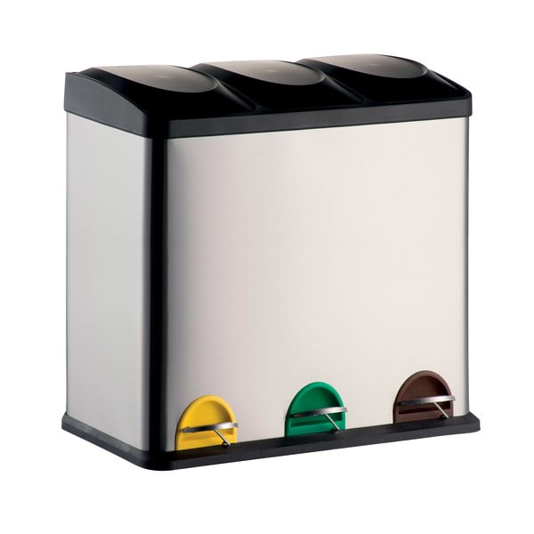 Oceľový odpadkový kôš 3x20 l na triedený odpad/nášľapný v matne striebornej farbe Tri Selectif – MSV