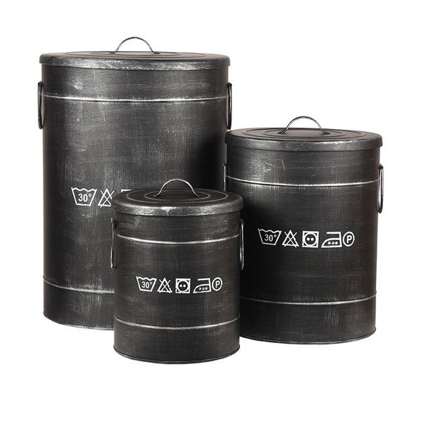 Čierny kovový kôš na špinavé prádlo LABEL51, ⌀ 40 cm-image-2