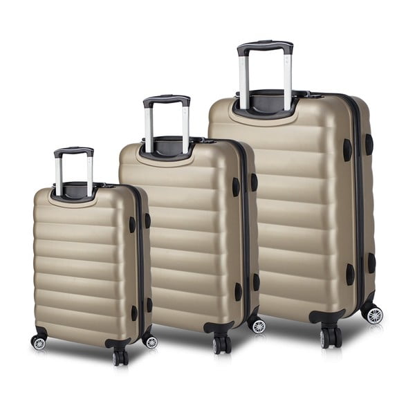 Sada 3 cestovných kufrov na kolieskach s USB porty v zlatej farbe My Valice RESSO Travel Set