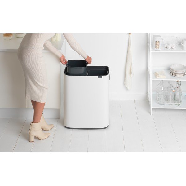 Biely dotykový oceľový odpadkový kôš na triedený odpad 60 l Bo Touch Bin – Brabantia-image-1