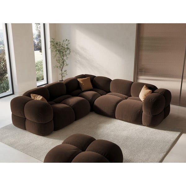 Tmavohnedá zamatová rohová pohovka Loretto – Cosmopolitan Design-image-1