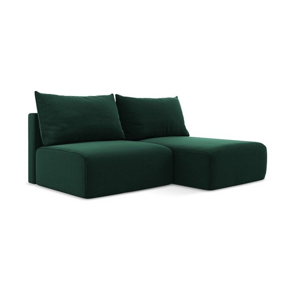 Tmavozelená zamatová rozkladacia/s úložným priestorom rohová pohovka (pravý roh/s leňoškou) Kalena – Makamii-image-2