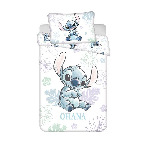 Biele bavlnené detské obliečky do postieľky 100x135 cm Lilo and Stitch "Ohana White" – Jerry Fabrics