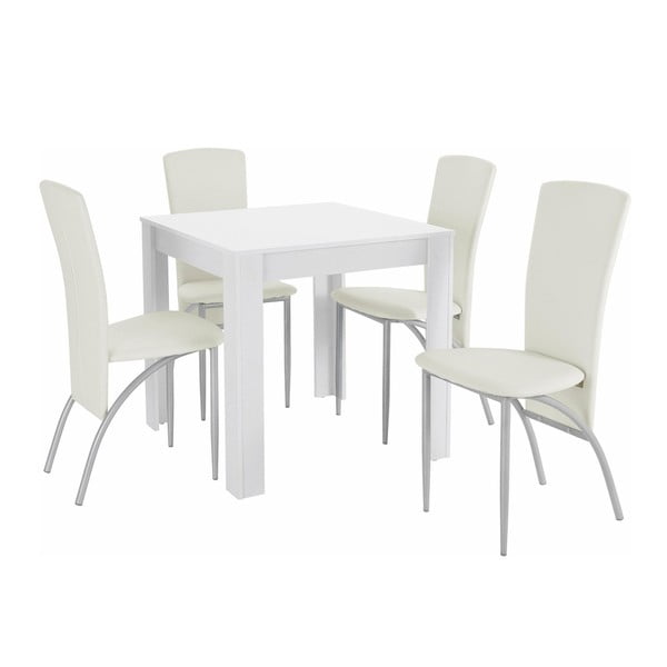 Set jedálenského stola a 4 bielych jedálenských stoličiek Støraa Lori Nevada Duro Puro White