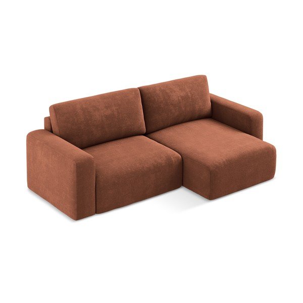 Ženilková rozkladacia/s úložným priestorom rohová pohovka v terakotovej farbe (pravý roh/s leňoškou) Kona – Makamii-image-2