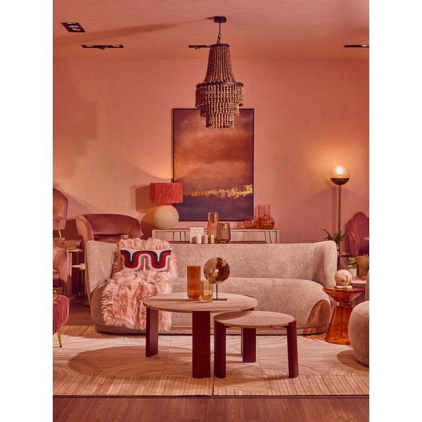 Hnedý/v svetlo prírodnej farbe okrúhly konferenčný stolík s mramorovou doskou ø 60 cm Palermo – Premier Housewares-image-2