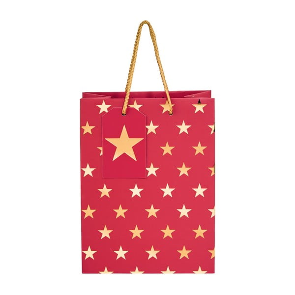 Červená darčeková taška Butlers Hvězdy, výška 9,2 cm