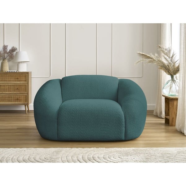 Tyrkysovomodré kreslo z textílie bouclé Tina – Bobochic Paris-image-3