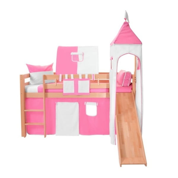 Ružovo-biely bavlnený hradný set na detské poschodové postele Mobi furniture Luk a Tom