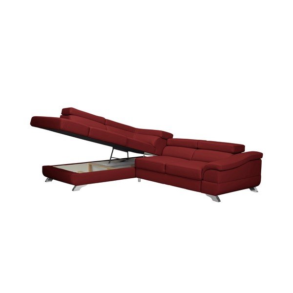 Červená rozkladacia rohová pohovka koženkového vzhľadu Windsor & Co Sofas Gamma, ľavý roh-image-4