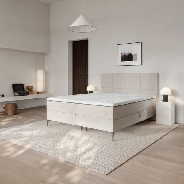 Béžová boxspring posteľ s úložným priestorom 180x200 cm Bufo - MESONICA-image-1