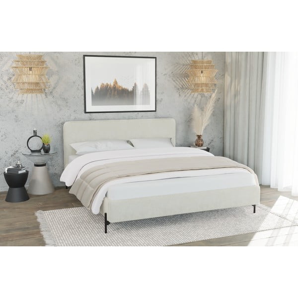 Béžová čalúnená jednolôžková posteľ s roštom 90x200 cm Barker – Ropez-image-2