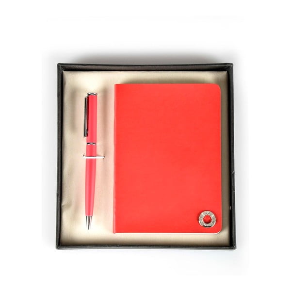 Set červeného pera a zápisníka Balmain v darčekovej krabičke