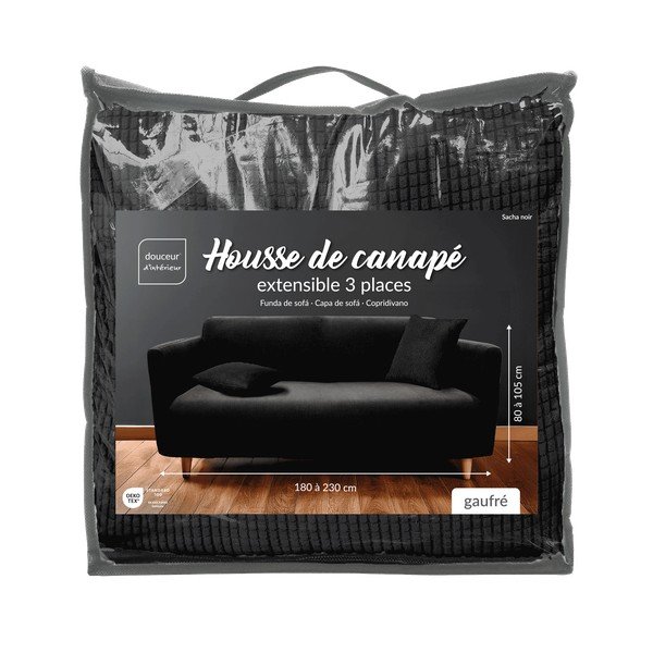 Čierny 3-miestny napínací poťah na pohovku Sacha – douceur d'intérieur-image-3