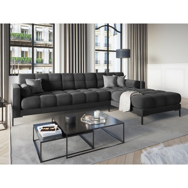 Tmavosivá zamatová rohová pohovka Cosmopolitan Design Bali, pravý roh-image-1