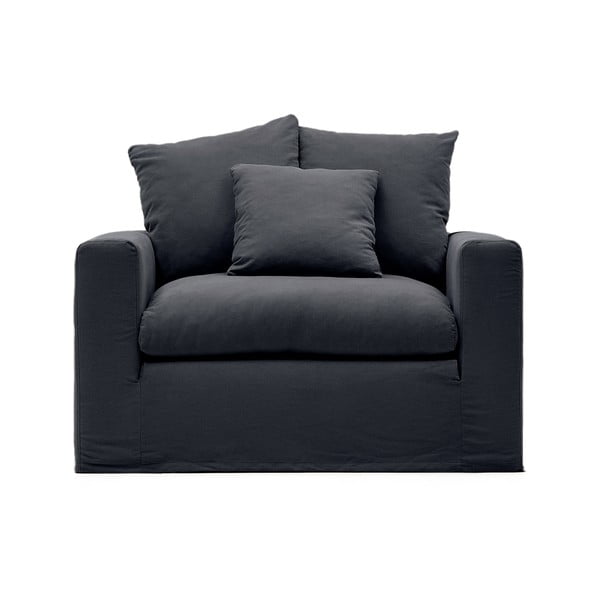 Antracitové ľanové kreslo Nora – Kave Home-image-2