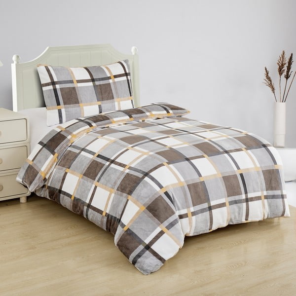 Sivo-hnedé obliečky na jednolôžko z mikroplyšu 140x200 cm – My House