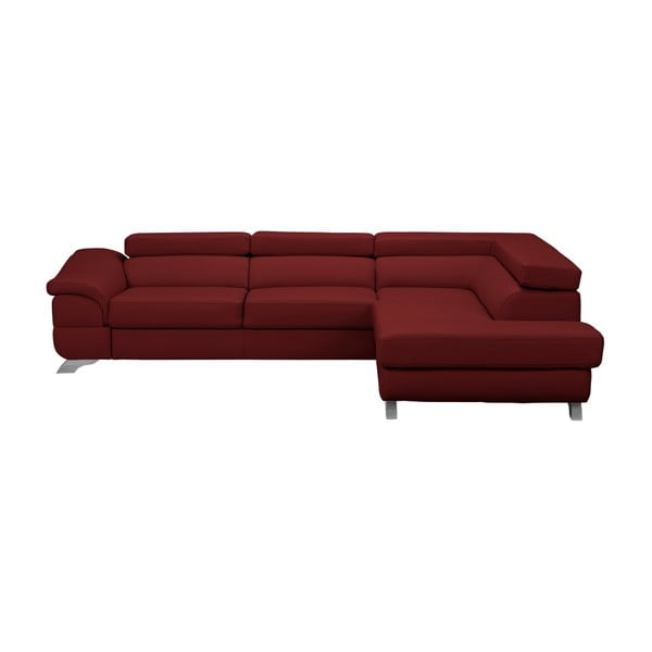 Červená rozkladacia rohová pohovka koženkového vzhľadu Windsor & Co Sofas Gamma, pravý roh