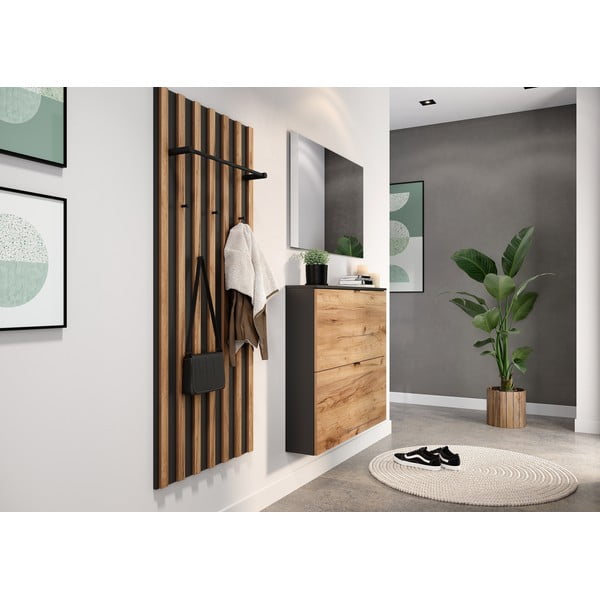 Výklopná závesná skrinka na topánky v dekore duba v antracitovo-prírodnej farbe 100x85x19 cm Renell – Germania-image-1