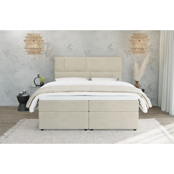 Béžová boxspring posteľ s úložným priestorom 180x200 cm Lola – Ropez-image-3