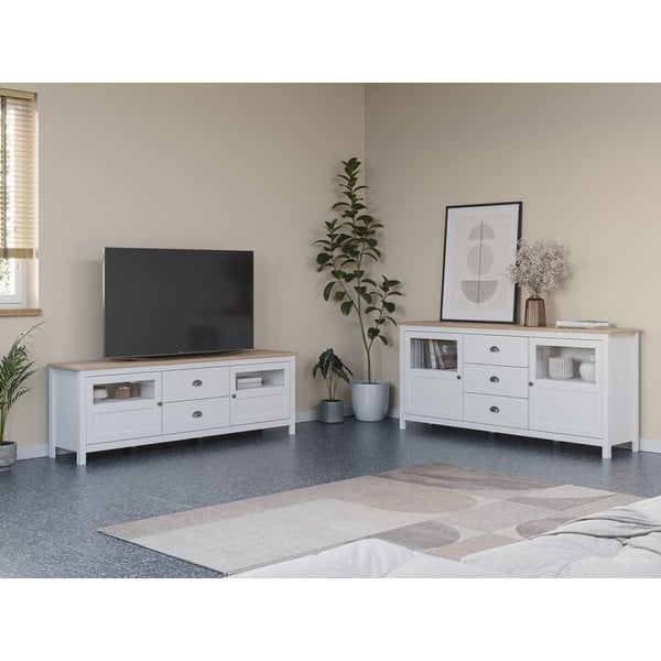 Biela nízka komoda z borovicového dreva 180x80 cm Misti – Marckeric-image-1