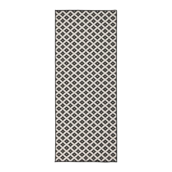 Čierno-biely vzorovaný obojstranný koberec Bougari, 80 × 350 cm