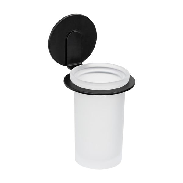 Matne čierny samodržiaci sklenený téglik na zubné kefky Bivio – Wenko