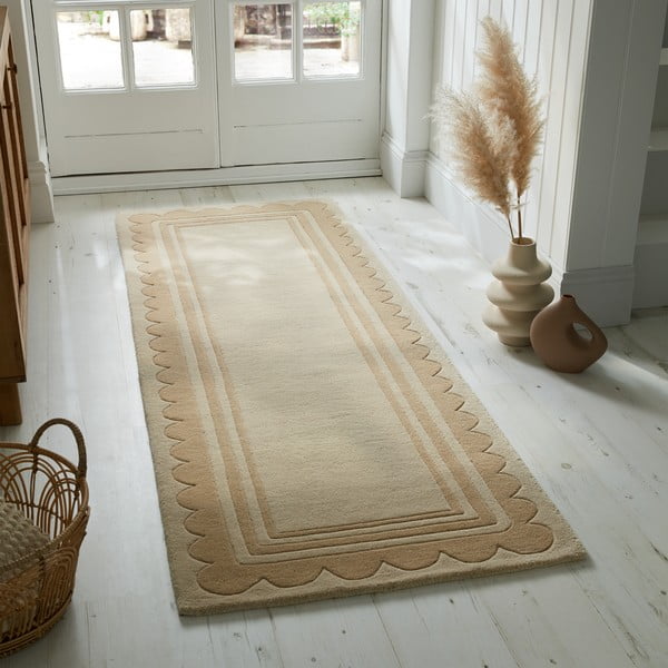 Ručne tkaný vlnený behúň v prírodnej farbe 80x230 cm Lois Scallop – Flair Rugs-image-1