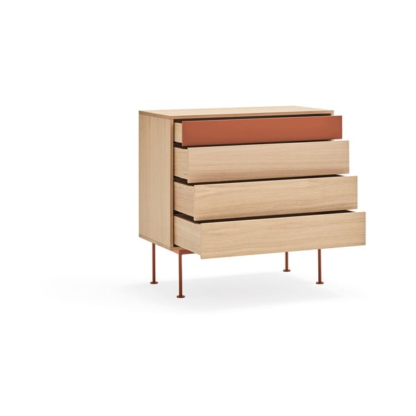 Tehlovočervená komoda v dubovom dekore so zásuvkami Teulat Yoko-image-3