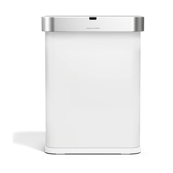 Matne biely bezdotykový oceľový odpadkový kôš 58 l Sensor – simplehuman