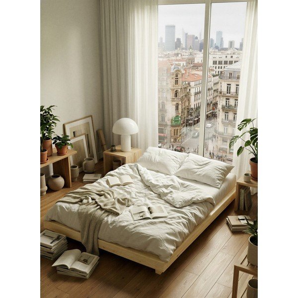 Jednolôžková posteľ z borovicového dreva bez čela s roštom 120x200 cm v prírodnej farbe Dock – Karup-image-1