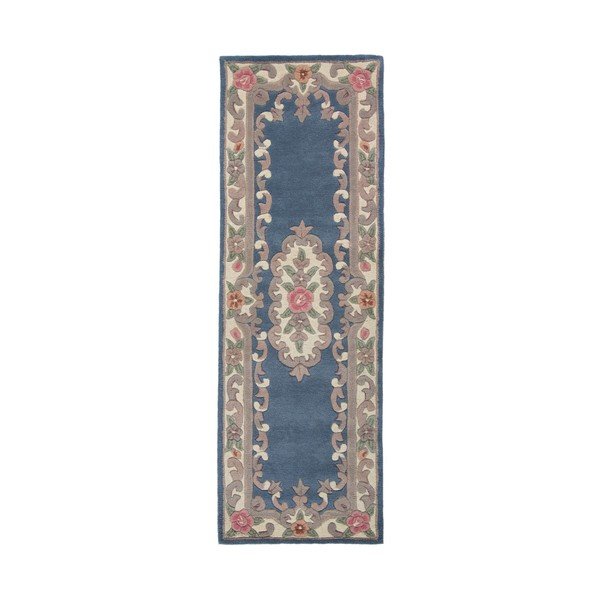 Modrý vlnený behúň Flair Rugs Aubusson, 67 × 210 cm