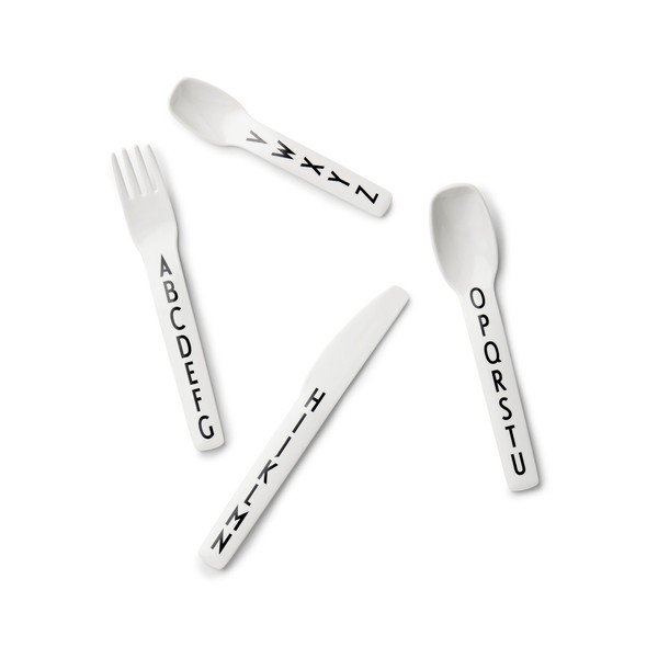 4-dielna súprava bielych detských príborov Design Letters-image-2