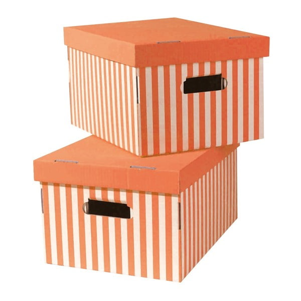 Sada 2 oranžových úložných škatúľ Compactor Stripes