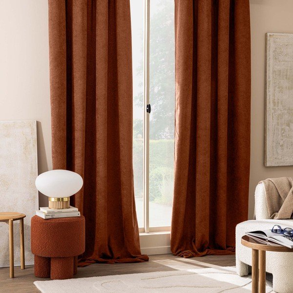 Záves z materiálu buklé v terakotovej farbe 140x260 cm Winona – douceur d'intérieur-image-1