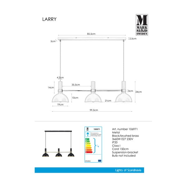 Čierne trojité stropné svietidlo Markslöjd Larry Black Gold-image-2
