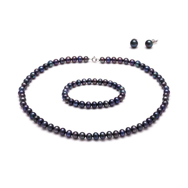 Set čiernych perlových šperkov GemSeller Cava