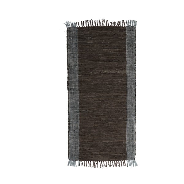 Čierny kožený koberec Simla, 140 × 70 cm