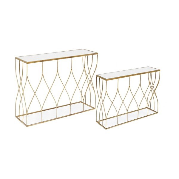 Konzolové stolíky v súprave 2 ks so sklenenou doskou v zlatej farbe 33x104 cm Elenor – Bizzotto