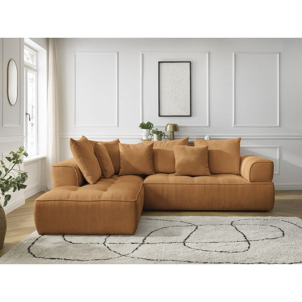 Ženilková rohová pohovka v horčicovej farbe (ľavý roh/do L) Whesley – Bobochic Paris-image-1