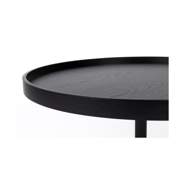 Čierny okrúhly konferenčný stolík s doskou v dubovom dekore ø 70 cm Yuri L – White Label-image-2