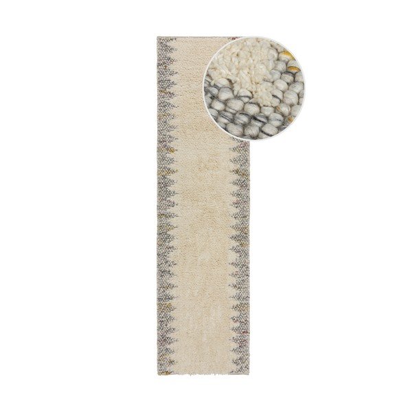 Sivo-krémový ručne tkaný behúň s prímesou vlny 60x230 cm Minerals Border – Flair Rugs