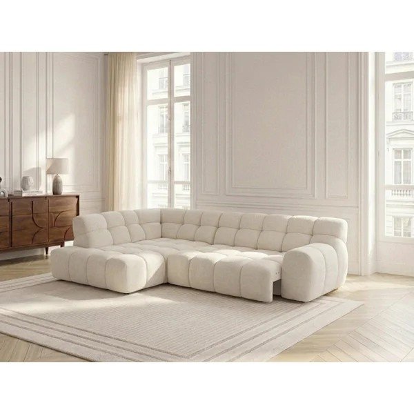 Biela rozkladacia/s elektrickým výsuvom sedadla rohová pohovka (ľavý roh/do L) Andre – Bobochic Paris-image-3