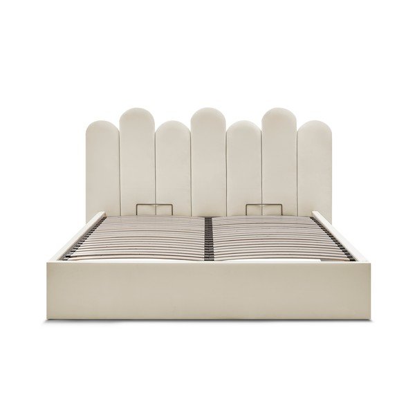 Béžová čalúnená dvojlôžková posteľ s úložným priestorom s roštom 160x200 cm Badja – Bobochic Paris-image-3