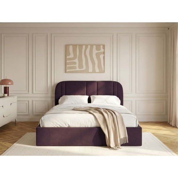 Fialová čalúnená dvojlôžková posteľ s úložným priestorom s roštom 160x200 cm Sidney – Bobochic Paris-image-2